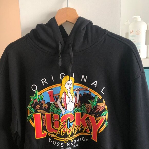 NWOT - Gildan Premium Cotton Black Lucky Logger Hoodie - Medium - Picture 4 of 16